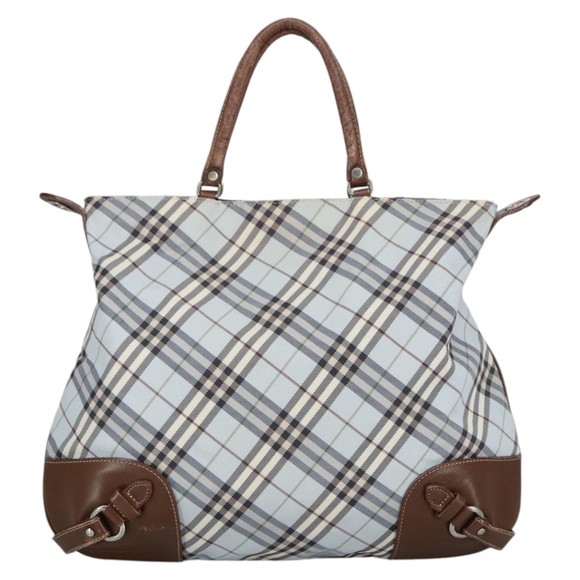 BURBERRY Nova Check Hand Bag Canvas 2way Light Blue Brown Auth 102443 - Picture 2 of 16